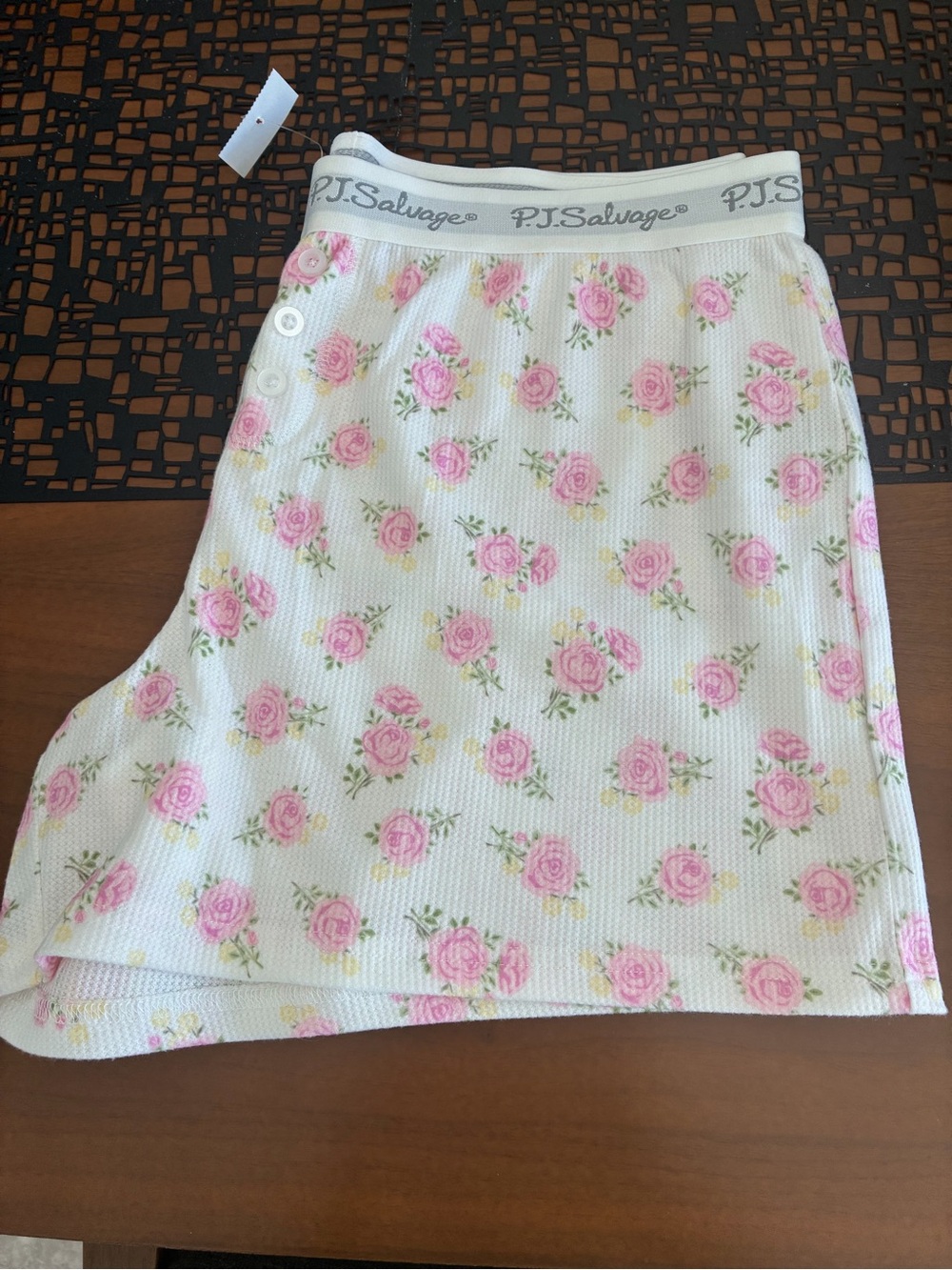 NWT PJ Salvage Light Cream & Pink Floral Boyfriend Boxer Short Bottoms Sz L